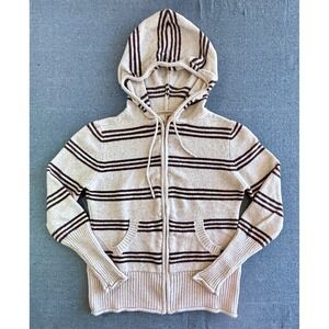 OP Ocean Pacific Full Zip Striped Hoodie Sweater Oatmeal Brown Large 0341022FS